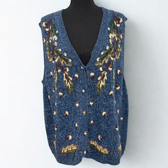 Venezia Jeans Jackets & Blazers - Vintage Embroidered Acorn‎ & Leaf Knit Vest by Venezia Jeans Size 18/20